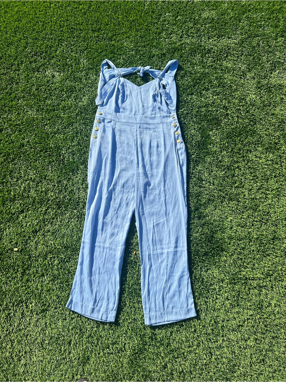 Light Blue Tie-back Wide-Leg Jumpsuit
